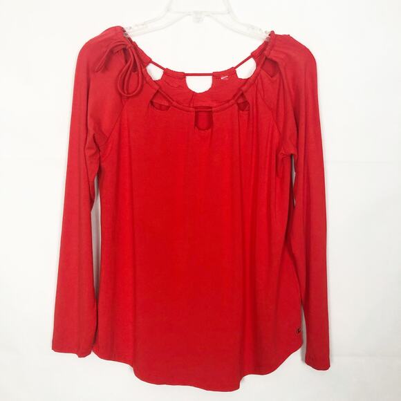 Fabletics Carla Cut Out Off Shoulder Red-Orange Top Medium - Picture 2 of 10